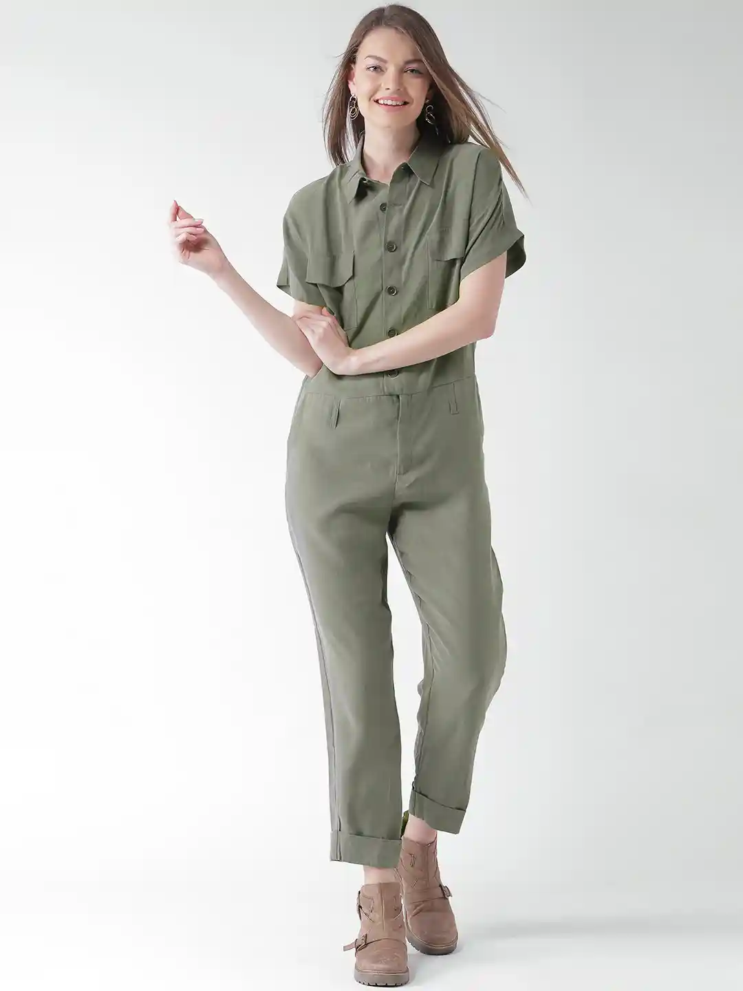Buy FOREVER 21 Olive Green Jumpsuit Jumpsuit for Women 1203274