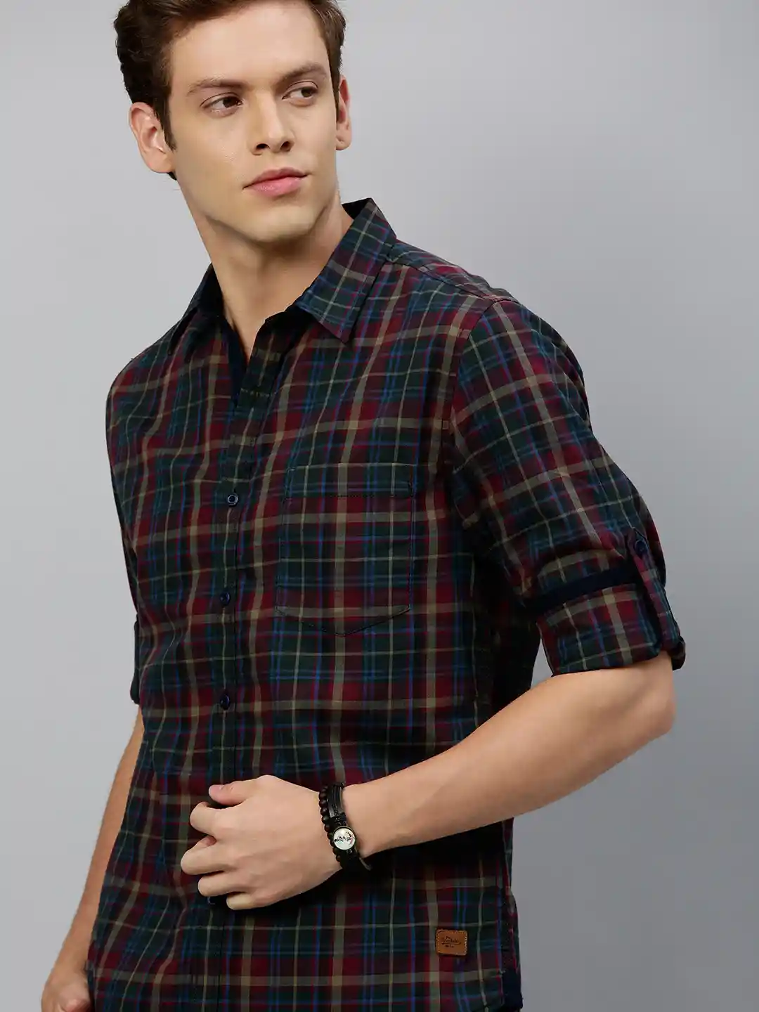 Buy Roadster Men Olive Green Red Regular Fit Checked Casual