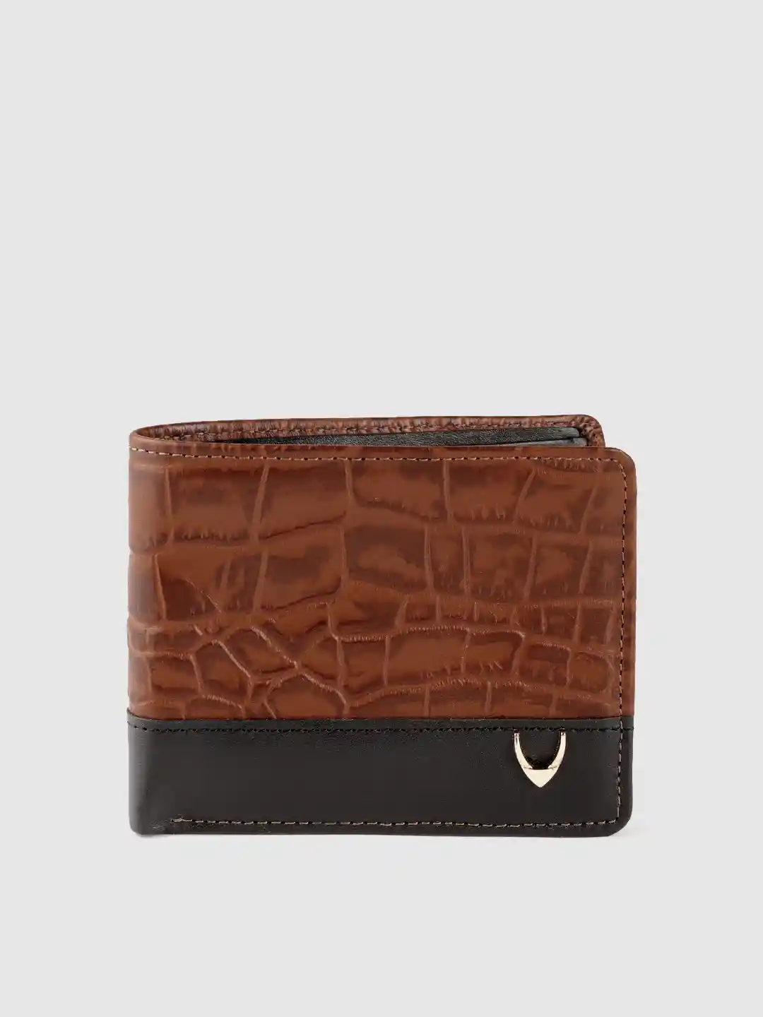 Hidesign Men Tan Brown Black Crocodile Skin Textured Two Fold Leather  Wallet