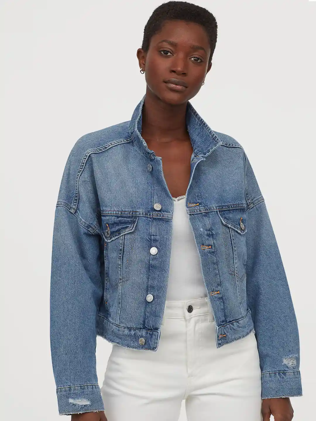 Buy H&M Women Blue Boxy Denim Jacket Jackets for Women 12083432