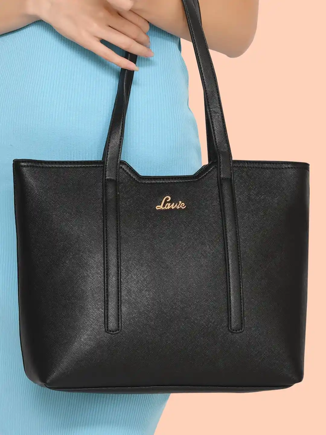 Lavie Black Solid Tote Bag