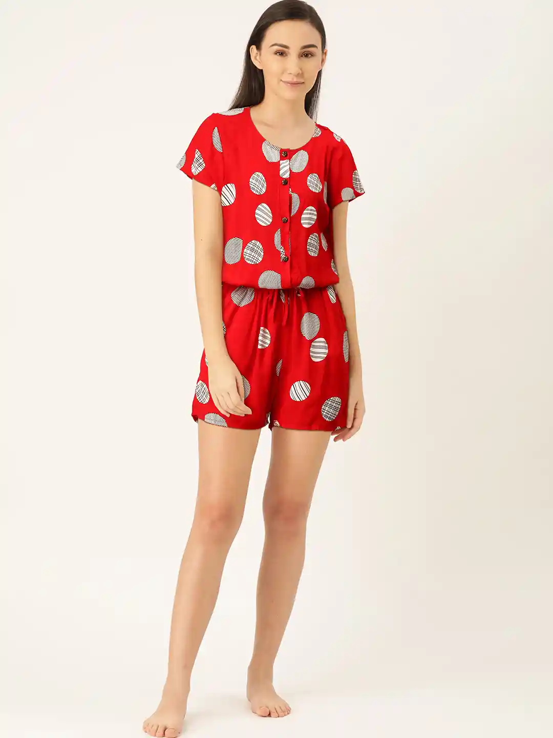 Buy Sweet Dreams Women Red White Printed Lounge Playsuit Night