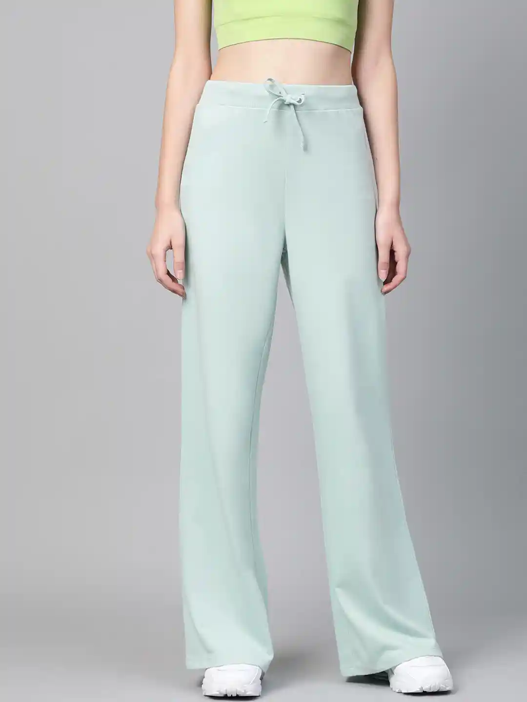 Buy SASSAFRAS Women Mint Green Solid Wide Leg Track Pants