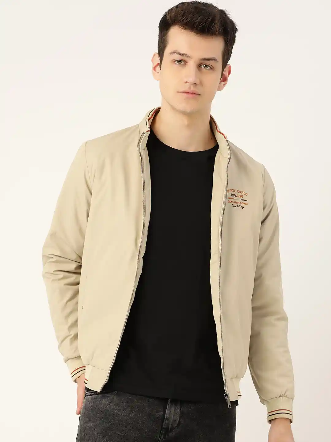 Buy Monte Carlo Men Beige Solid Varsity Jacket Jackets for Men