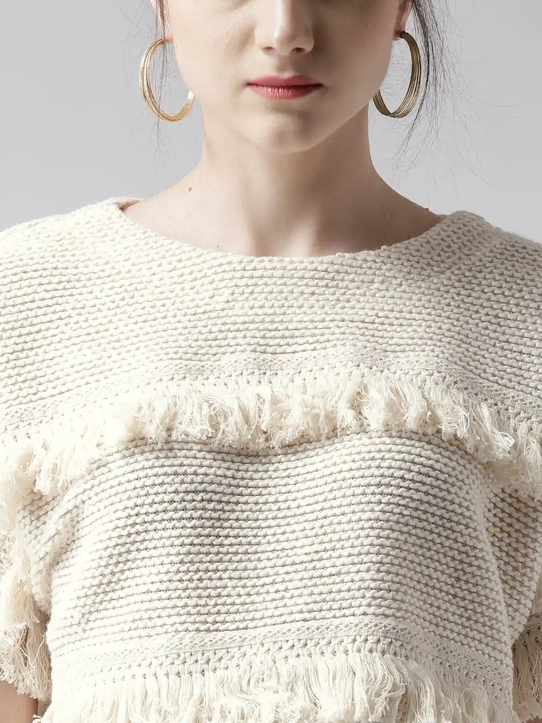 Buy FOREVER 21 Cream-Coloured Boucle Knit Winter Crop Top Tops