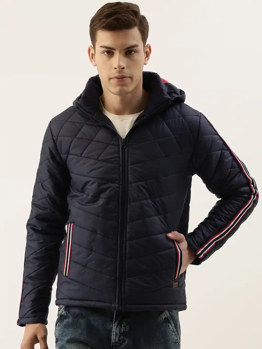 Buy Campus Sutra Men Navy Blue Solid Windcheater Padded Jacket