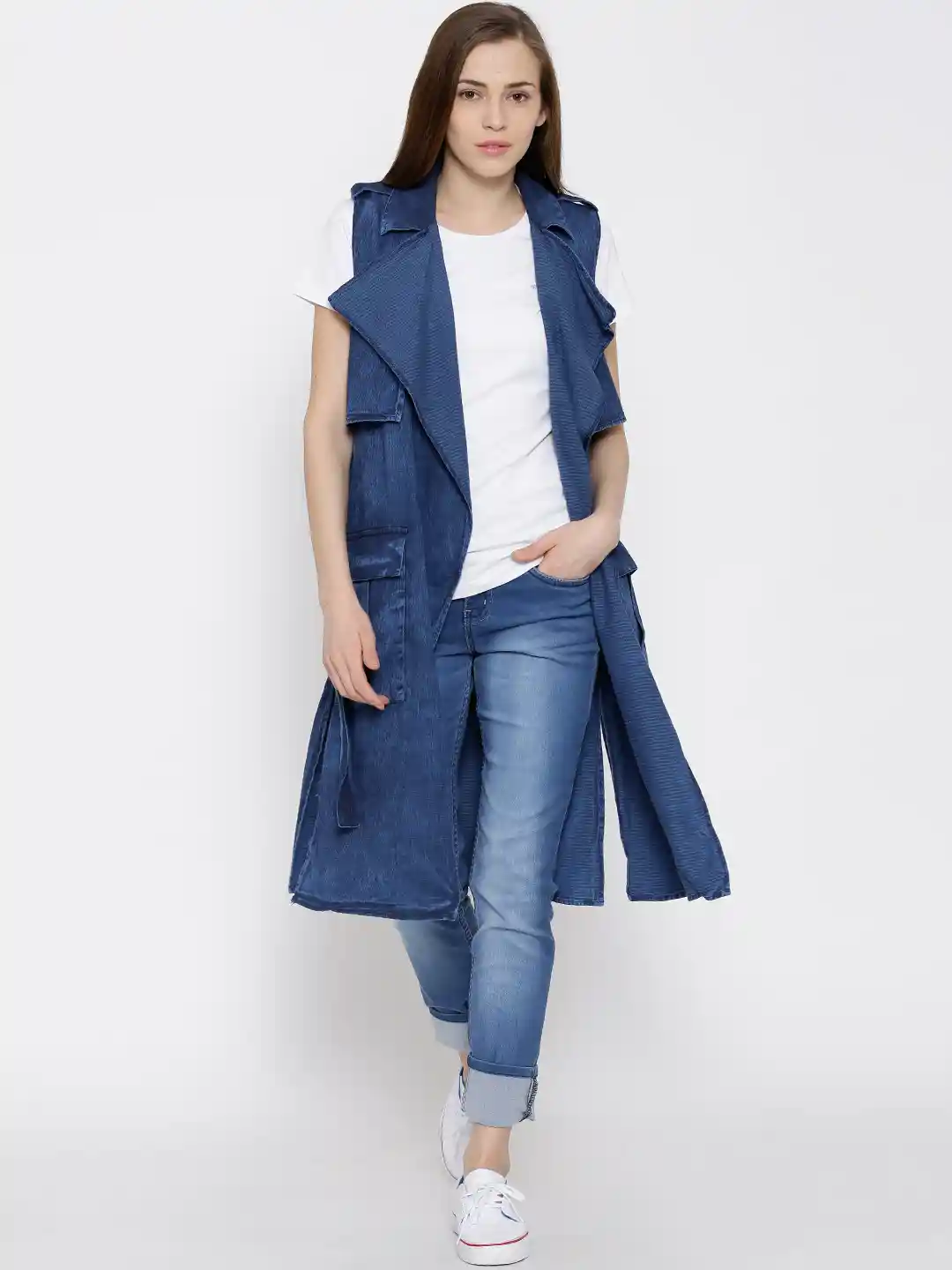 Buy Tokyo Talkies Blue Denim Denim Long Jacket Jackets for Women