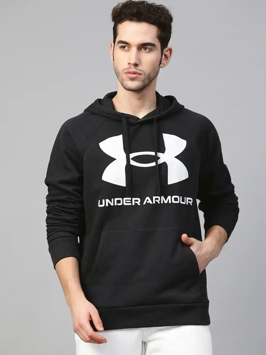 Buy UNDER ARMOUR Men Black Rival Fleece Big Logo HD Printed Hooded