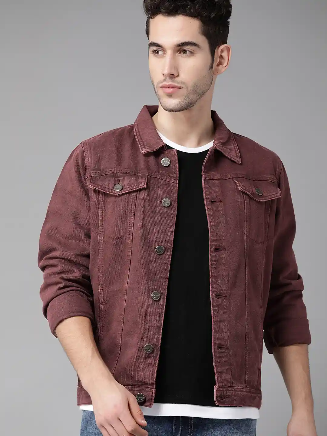 Buy Roadster Men Burgundy Solid Denim Jacket Jackets for Men