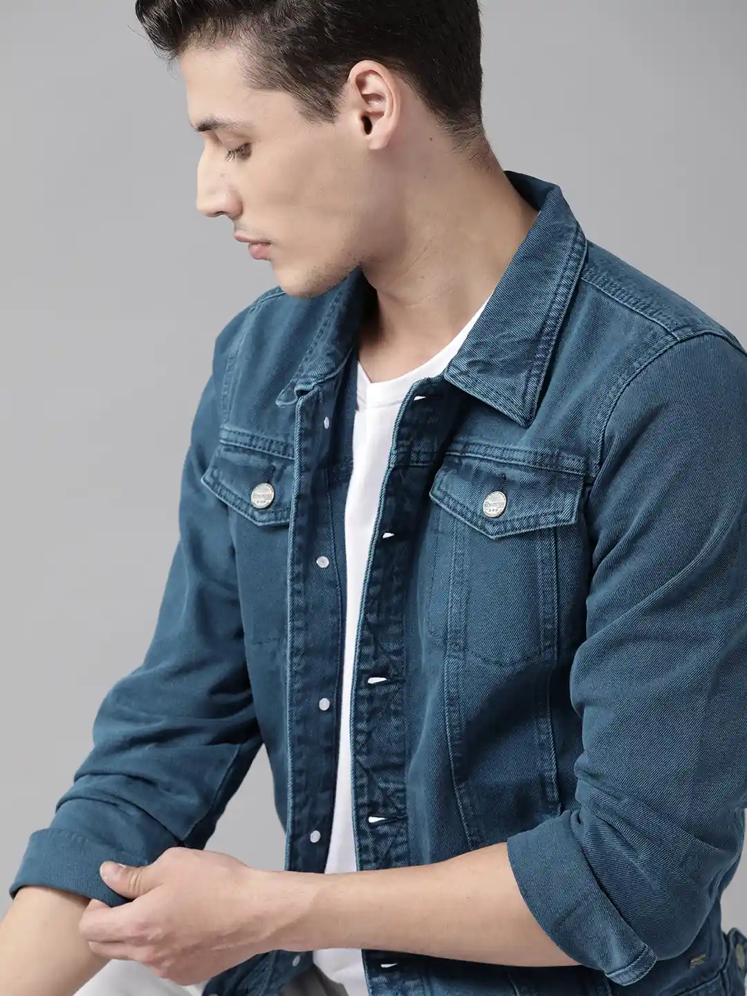 Buy Roadster Men Navy Blue Solid Denim Jacket Jackets for Men