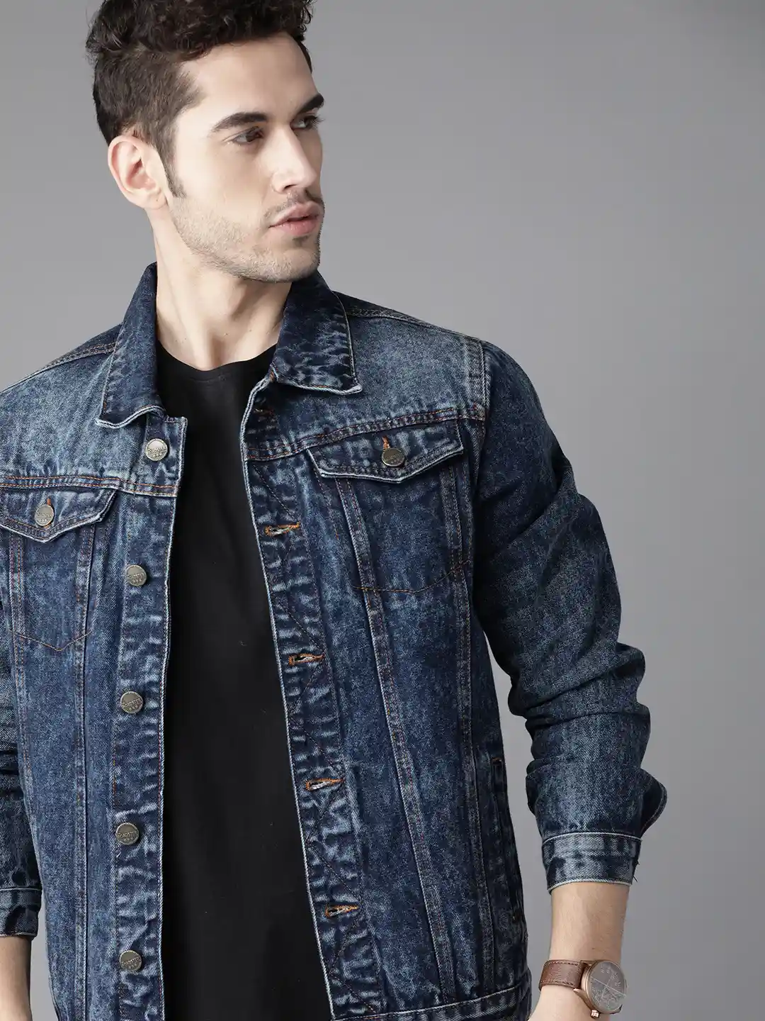 Roadster Men Navy Blue Washed Denim Jacket