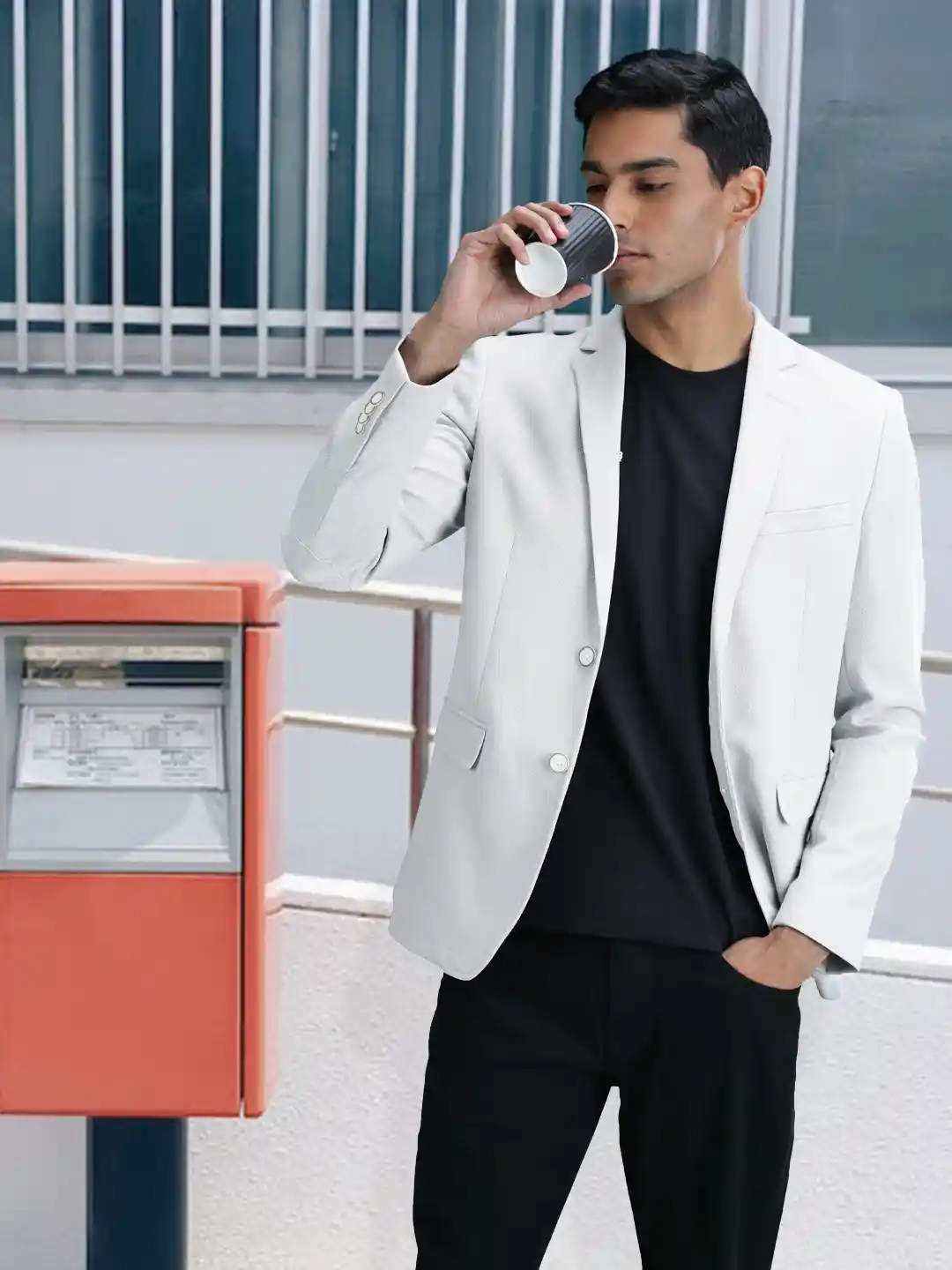 Buy Mast Harbour Men Grey Self Design Single-Breasted Smart