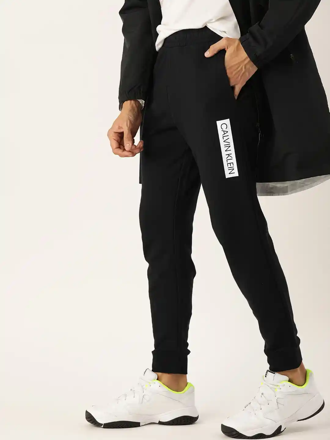 Buy Calvin Klein Jeans Men Black Solid Straight Fit Joggers with