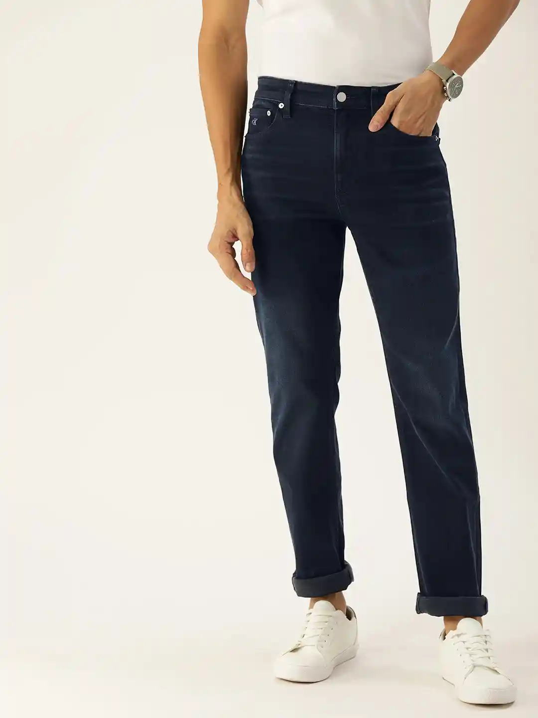 Buy Calvin Klein Jeans Men Navy Blue 026 Slim Fit Mid-Rise Clean