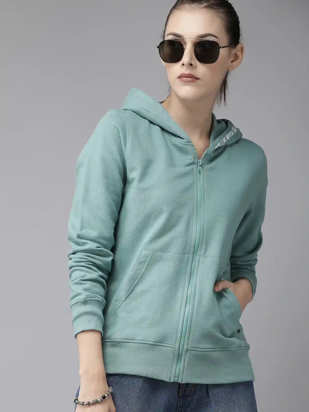 Buy Roadster Women Green Solid Greenturn Hooded Sweatshirt