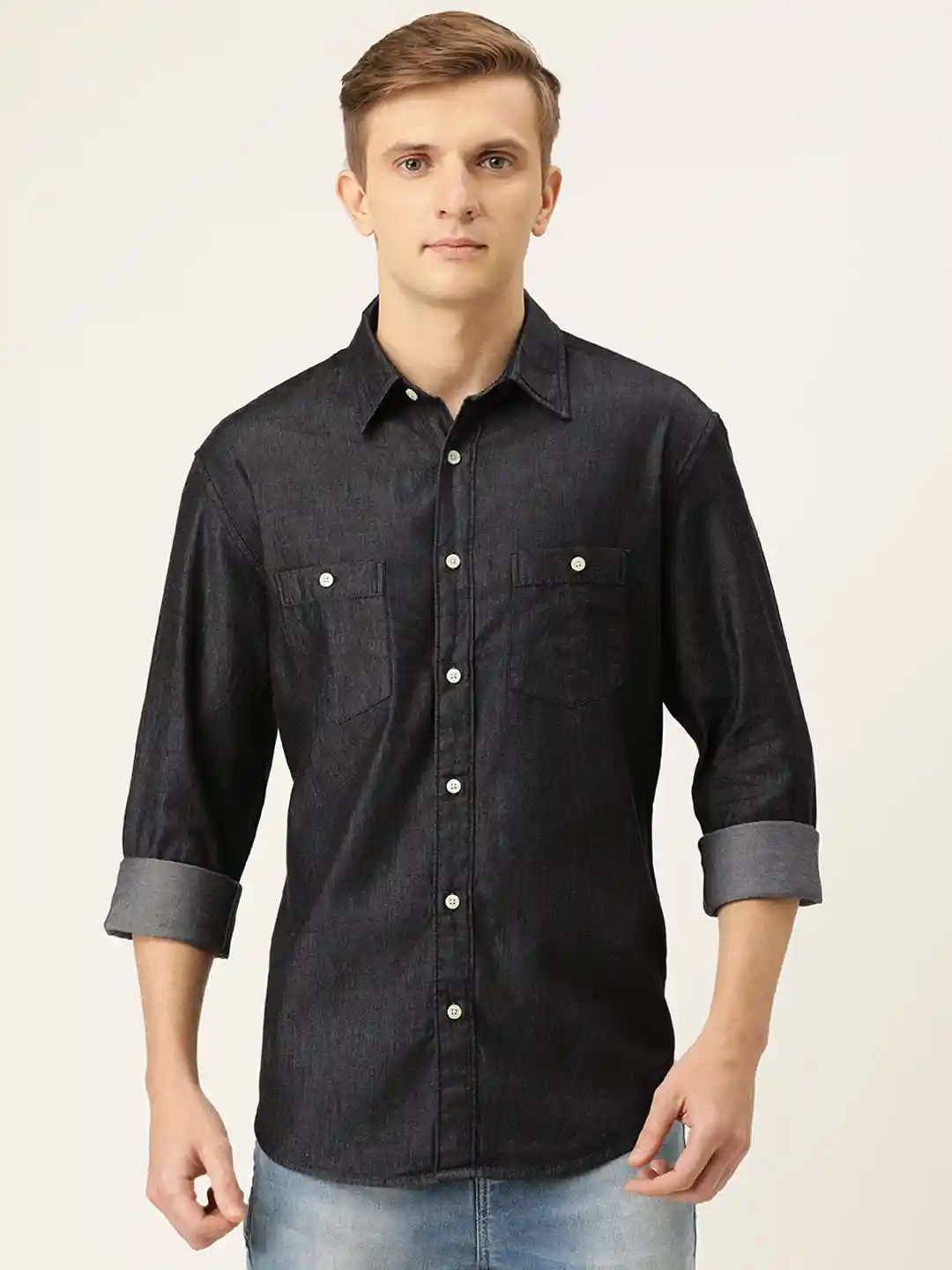 Buy Aeropostale Men Black Regular Fit Solid Casual Denim Shirt