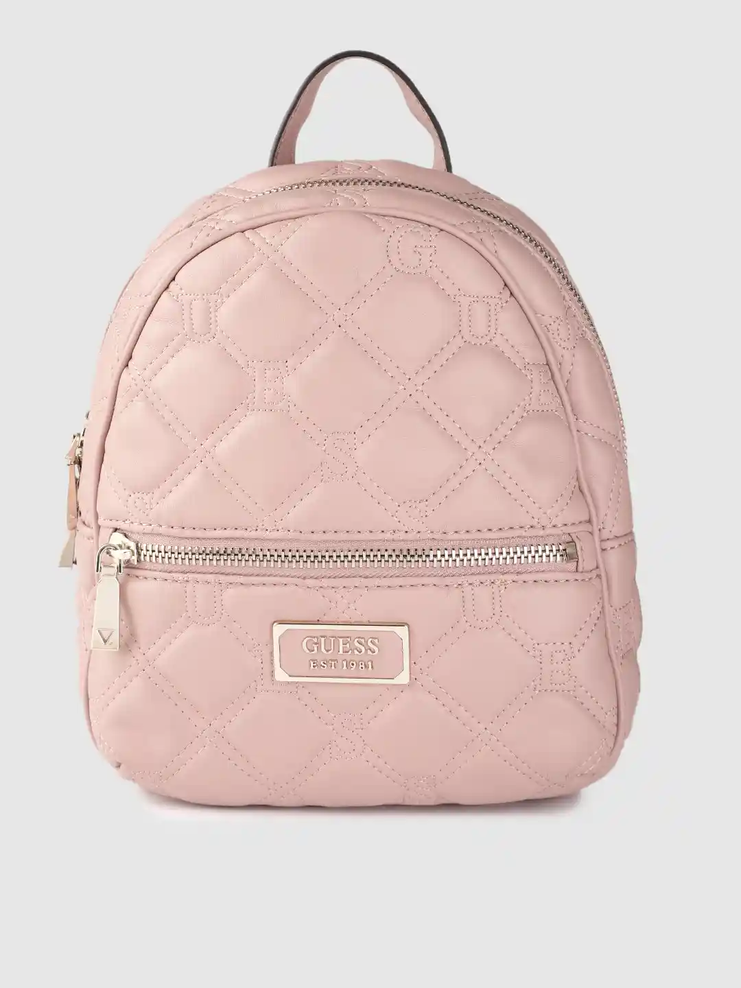 GUESS Blush Pink Mini Backpack with Logo Patch Guess All Over Light Rose Color Logo Print Mini Small  main image 4