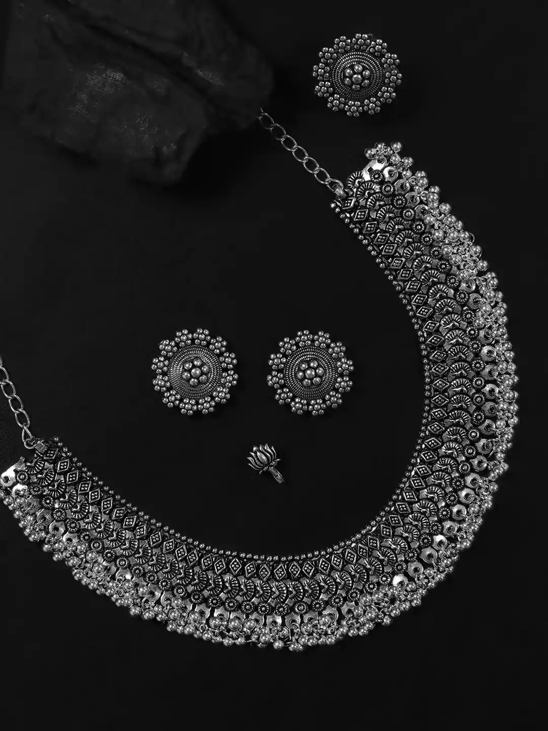 Buy Priyaasi Oxidised Silver-Plated German Silver Jewellery Set