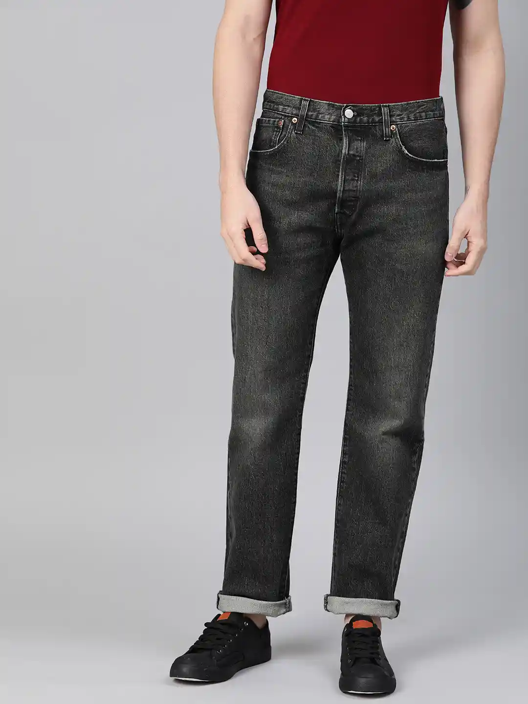 Buy Levis Men Charcoal Grey 501 '93 Straight Fit Mid-Rise Clean