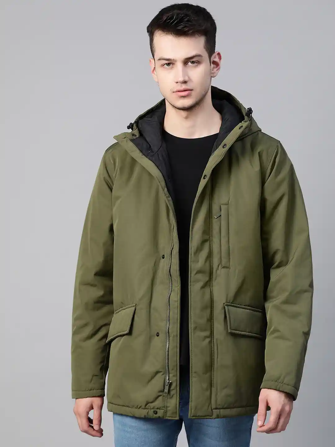 Buy Levis Men Olive Green Solid Water Resistant Hooded Padded