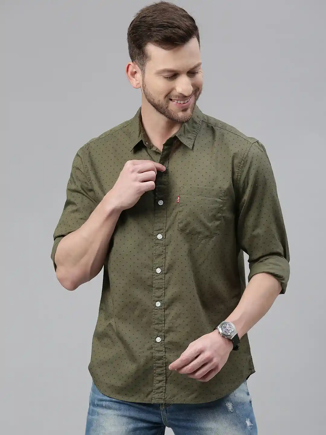 Buy Levis Men Olive Green Slim Fit Printed Casual Shirt Shirts