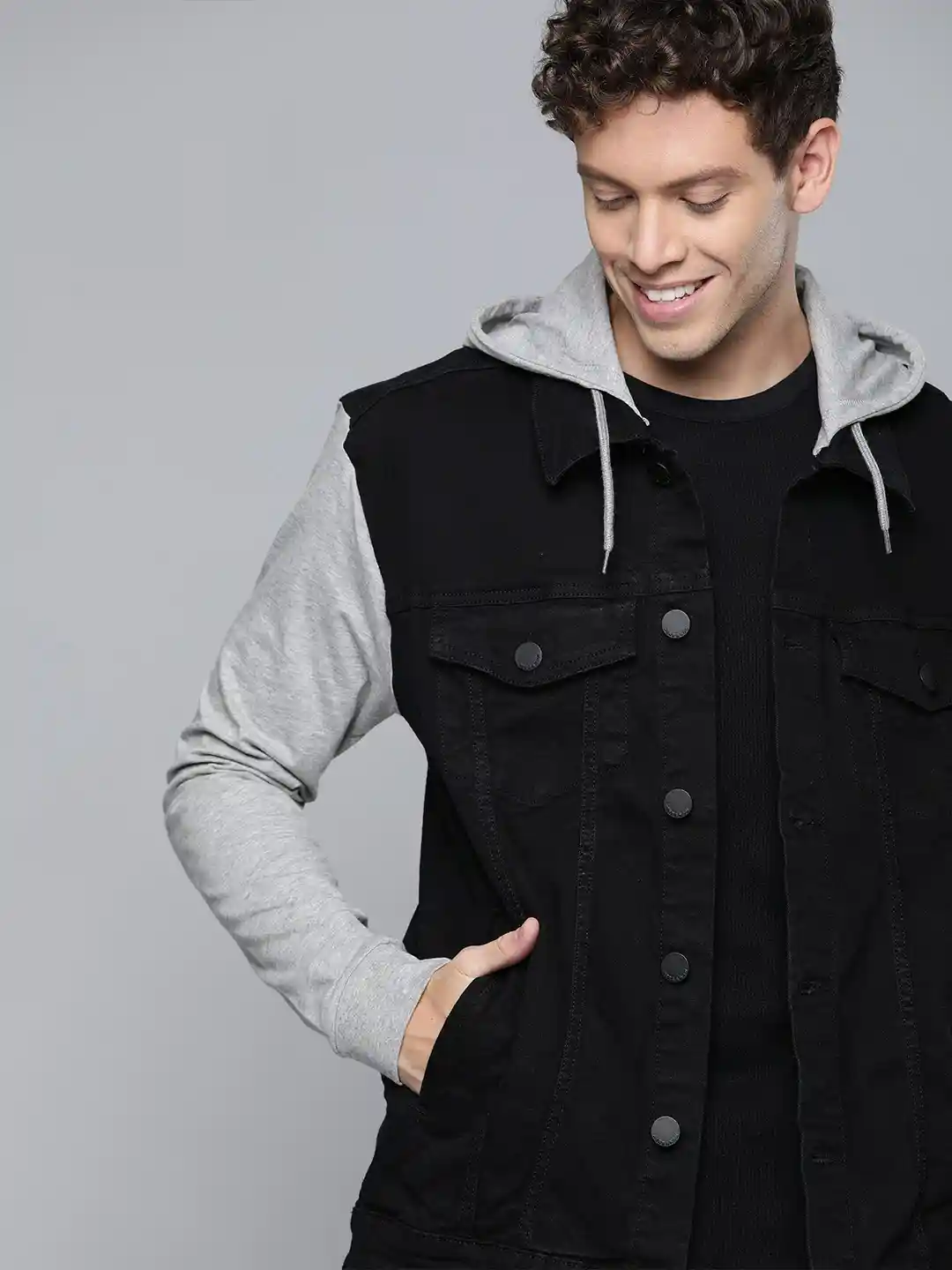 Black Hooded Denim Jacket Men Buy H&M Slim Fit Hooded Denim Jacket