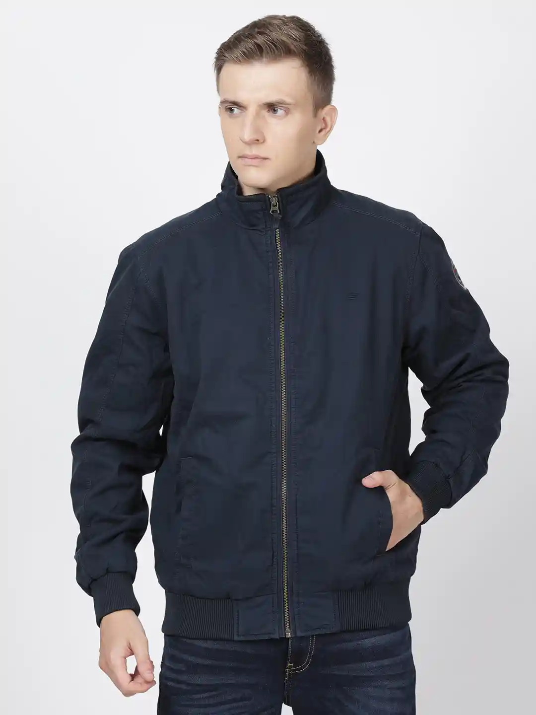 Buy t-base Men Navy Blue Solid Lightweight Bomber Jacket Jackets