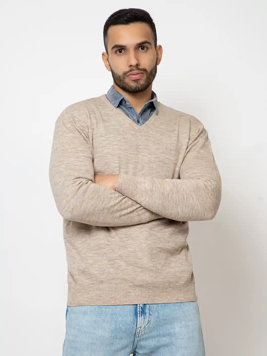 Buy ARMISTO Men Cream-Coloured Solid Woolen Pullover Sweater