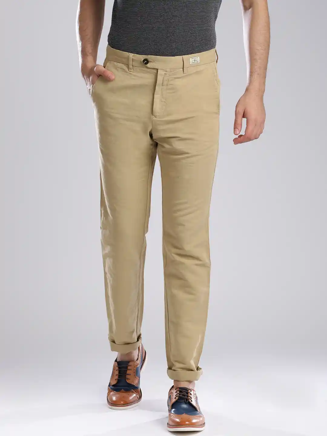 Buy Tommy Hilfiger Khaki Linen Denton Fit Chino Trousers