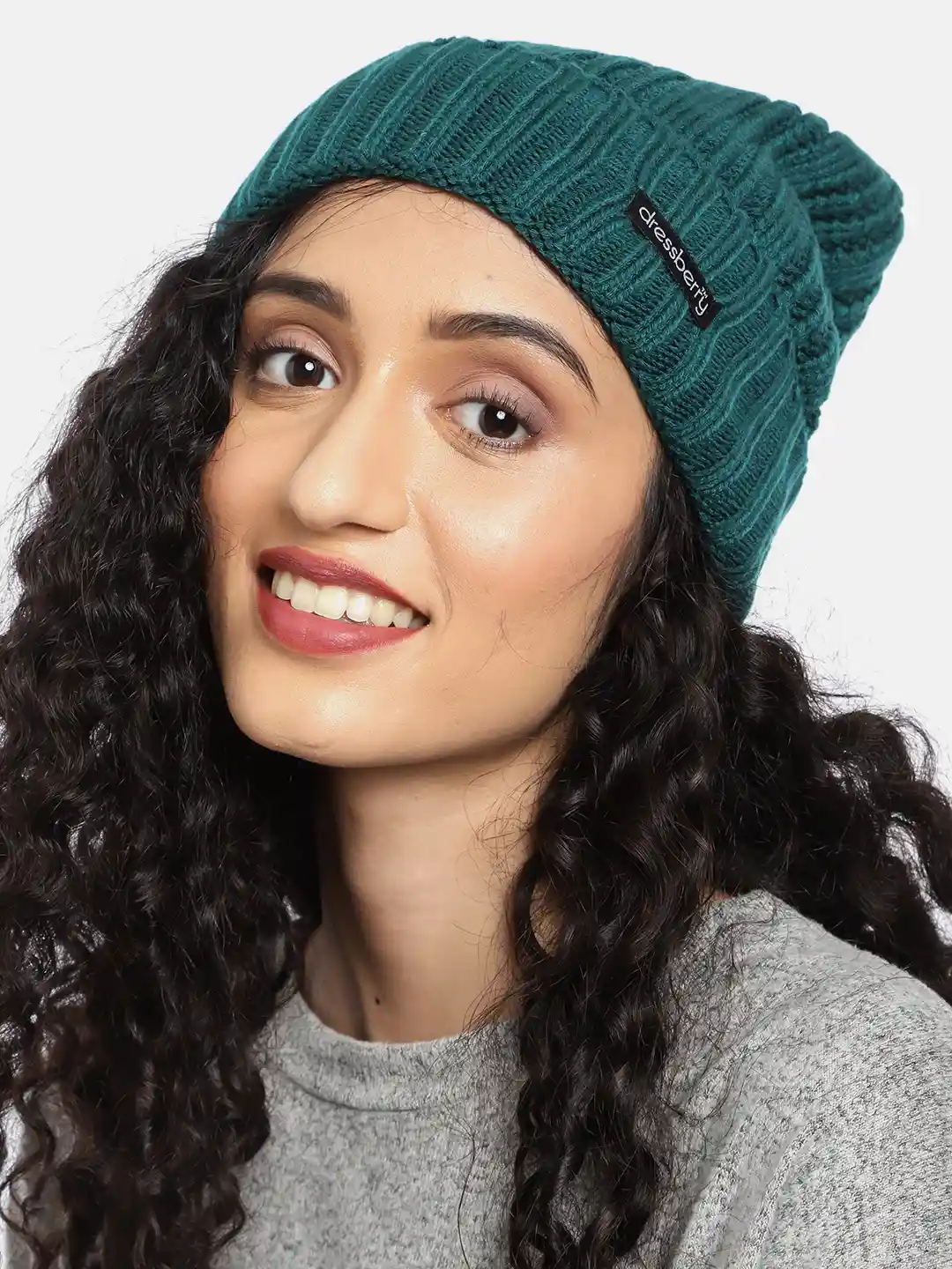 Buy DressBerry Women Teal Green Self Design Beanie Caps for