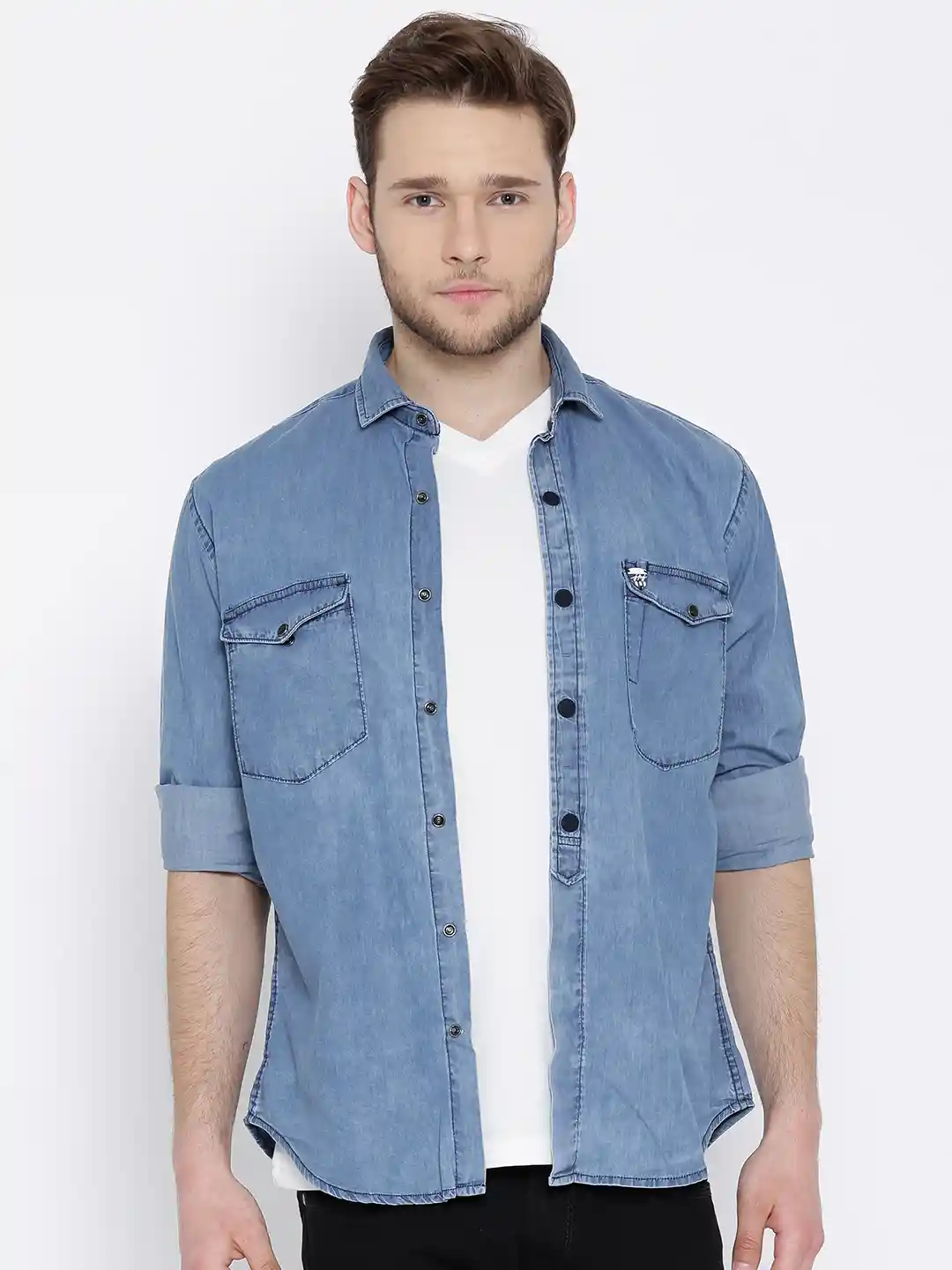 Buy John Players Blue Washed Trim Fit Denim Shirt Shirts for Men