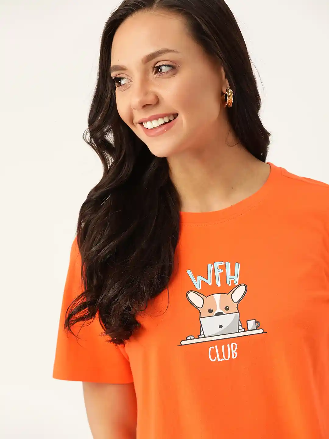 Buy DressBerry Women Orange Pure Cotton Solid Round Neck Pure