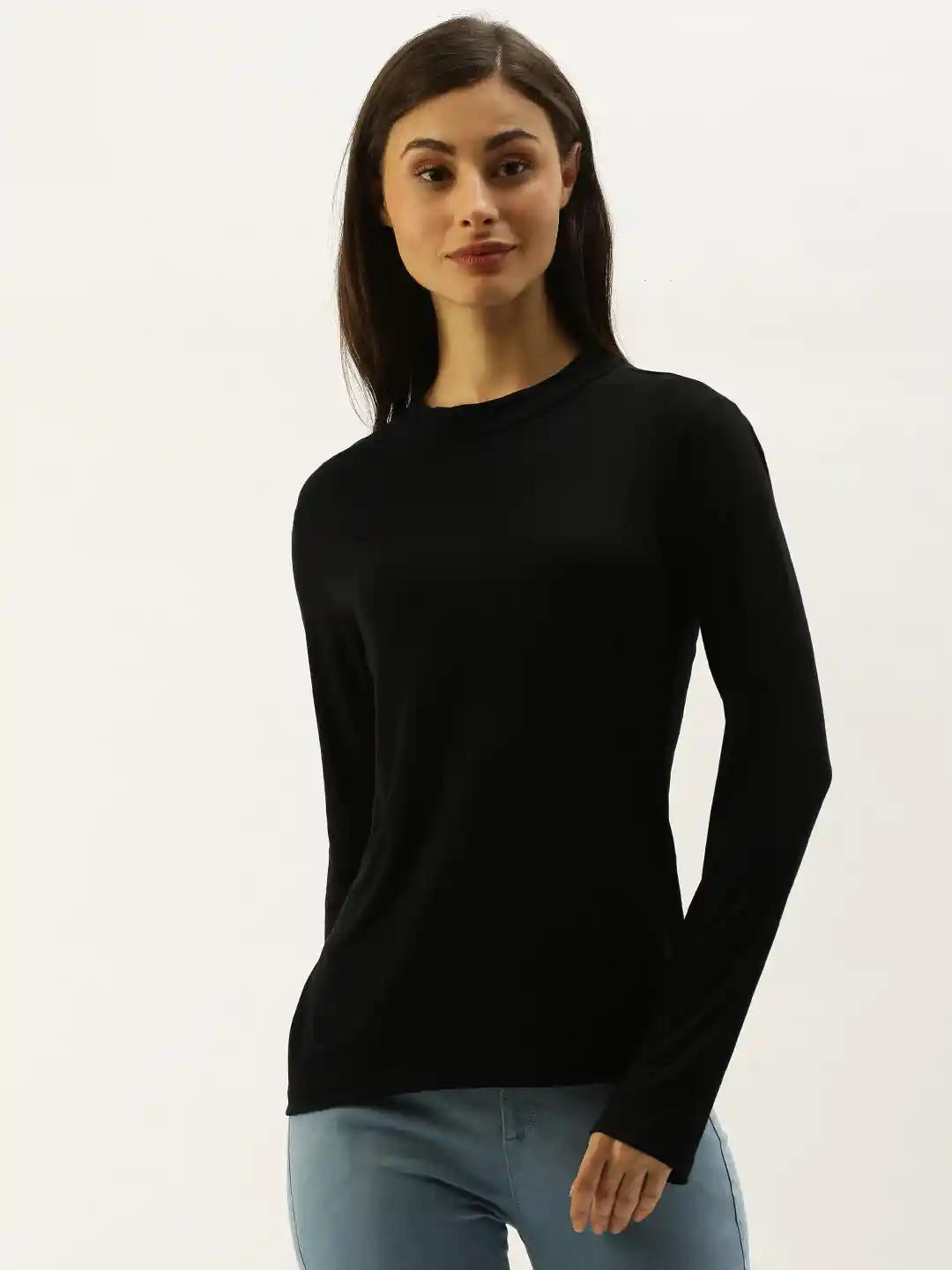 Buy ether Women Black Solid High Neck Long Sleeve With Thumbhole