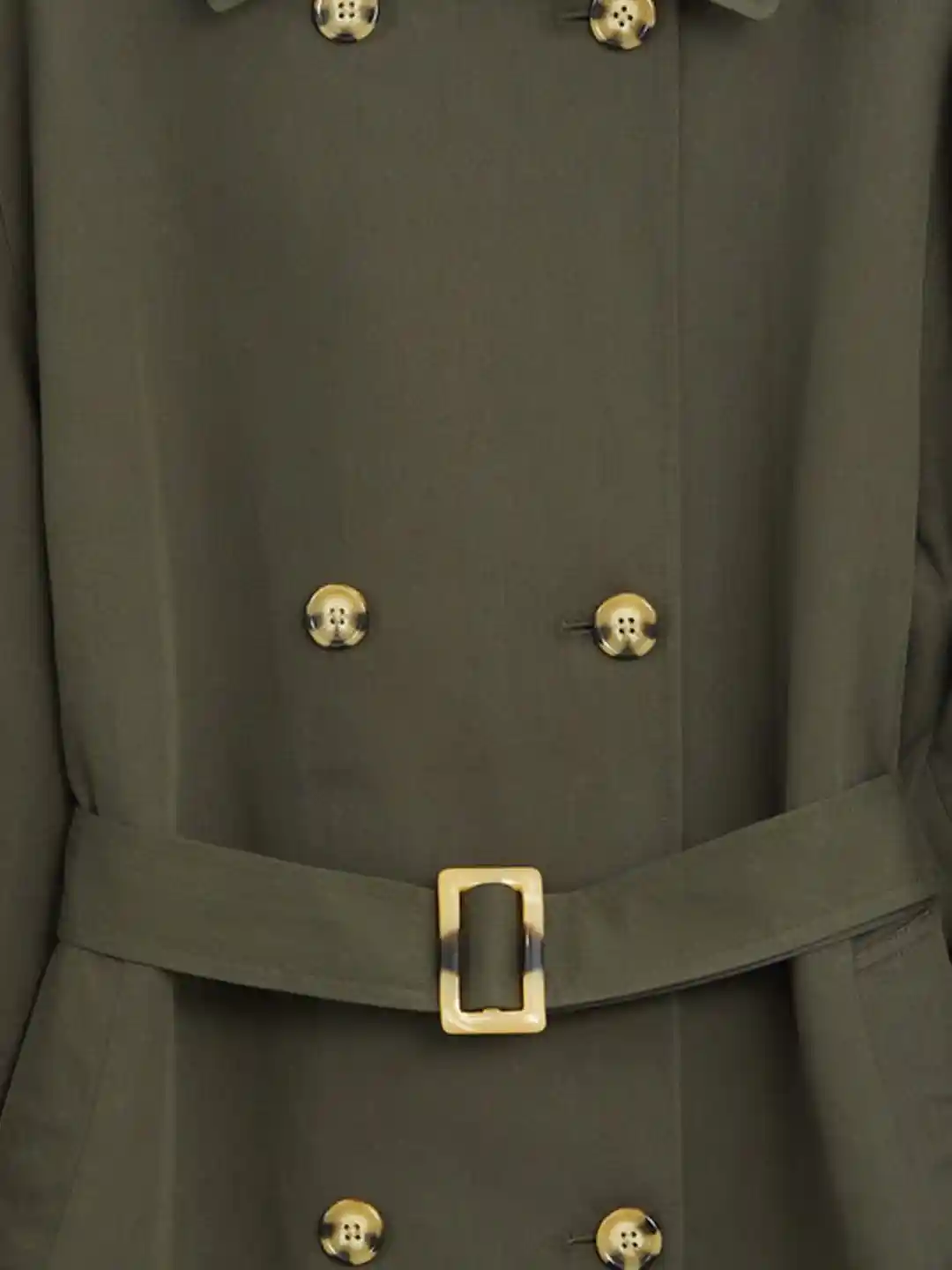 Buy MANGO Women Olive Green Solid Double-Breasted Longline