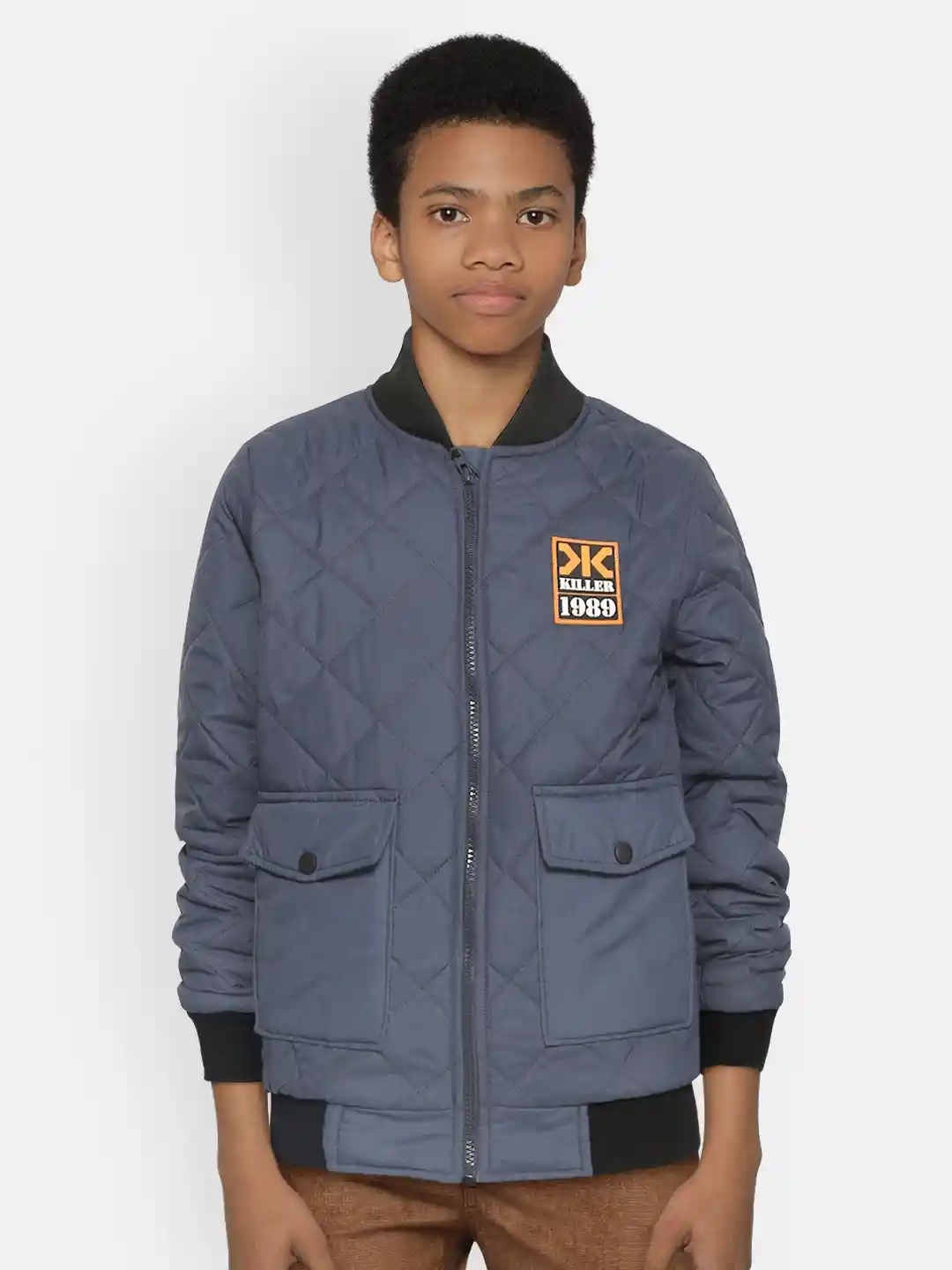 Buy Killer Boys Navy Blue Solid Quilted Bomber Jacket Jackets - Main Image