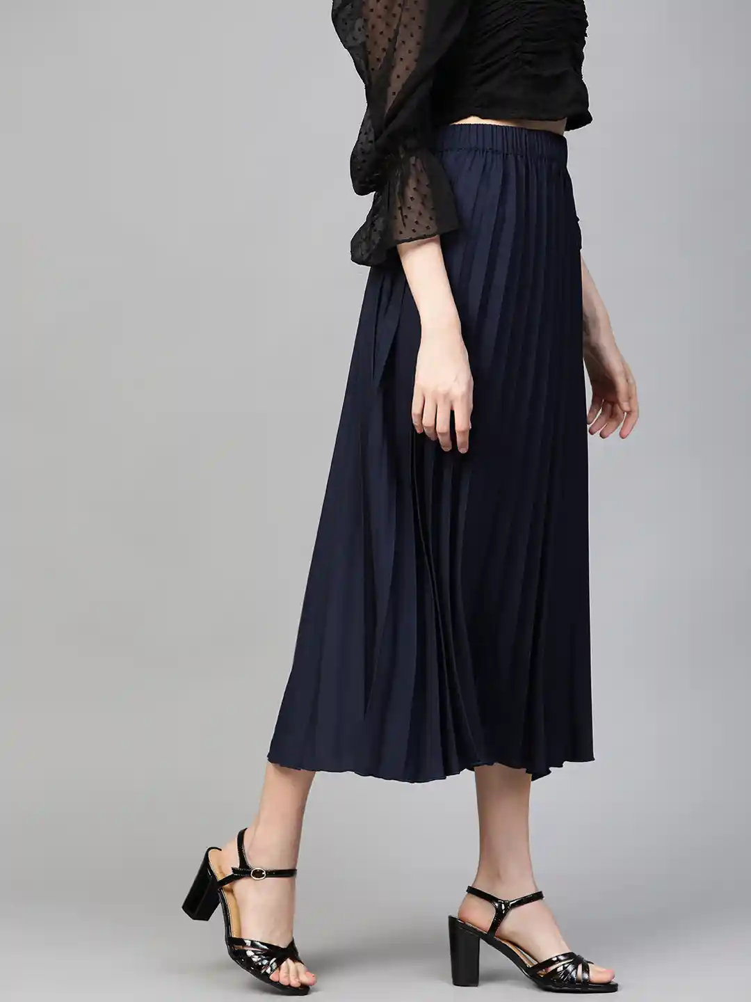 Buy plusS Navy Blue Accordion Pleated A-Line Skirt - Skirts for