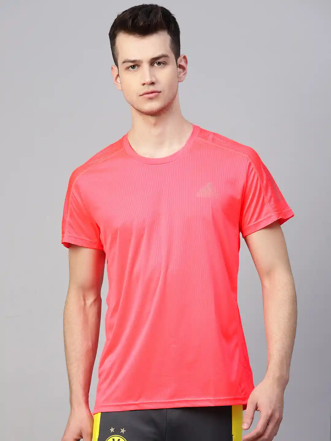 ADIDAS Men Neon Pink Solid Own The Run T-shirt
