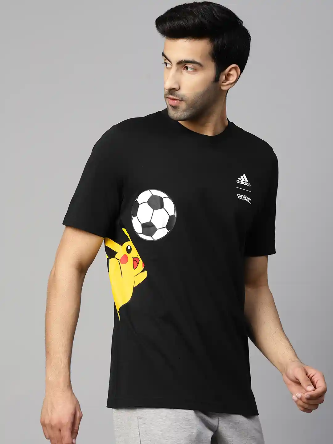 Buy ADIDAS Men Black Pokemon Pikachu Print Pure Cotton T-shirt