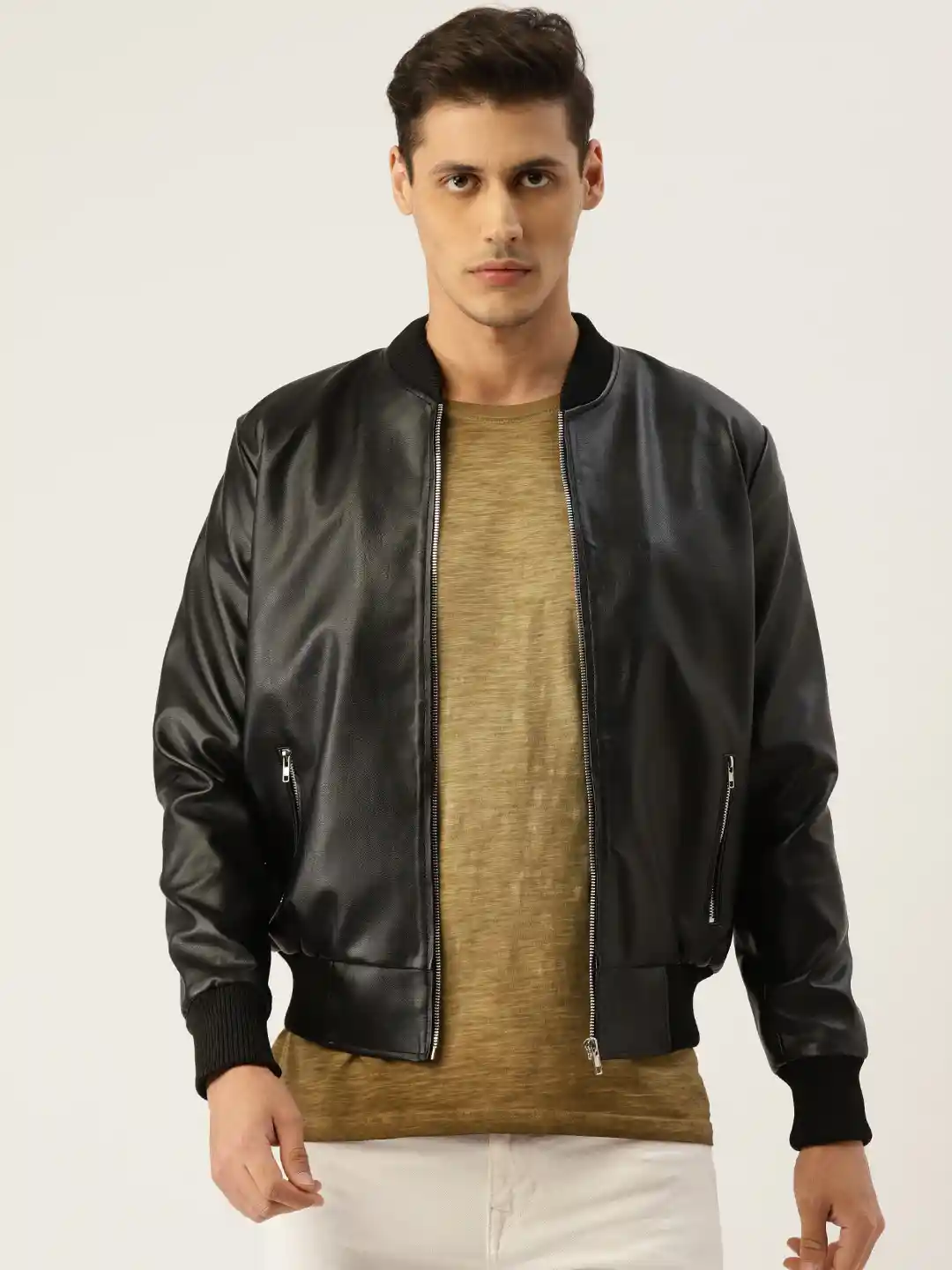 Buy Leather Retail Men Black Solid Lightweight Bomber Jacket