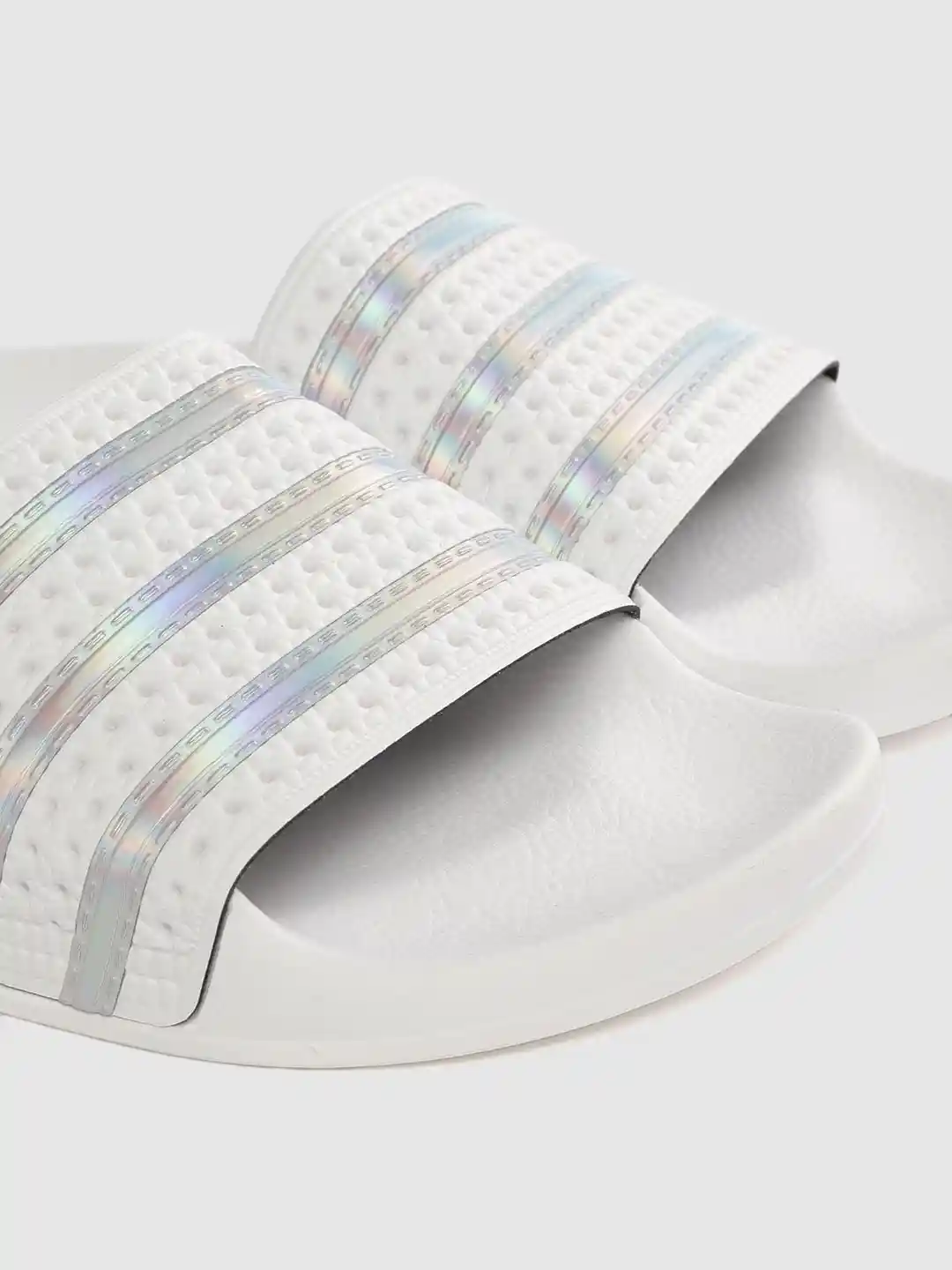 Buy ADIDAS Originals Women White Silver-Toned Striped Adilette