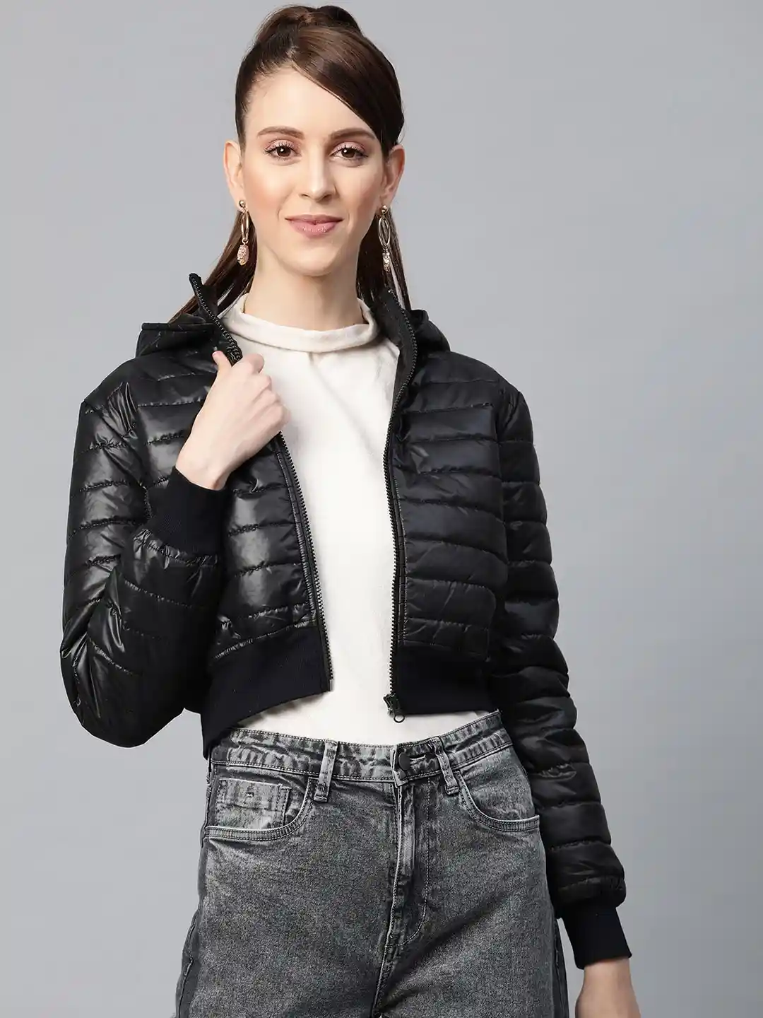Cropped Puffer Coat Black Leather Puffer Buy SASSAFRAS Women Black