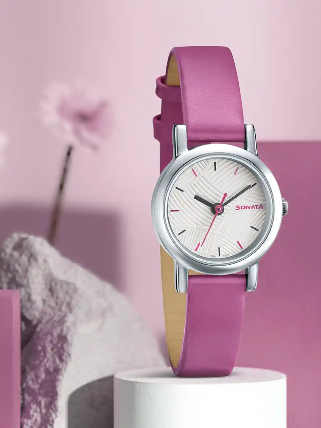 Sonata Women White Pink Analogue Splash Leather Watch 8976SL14