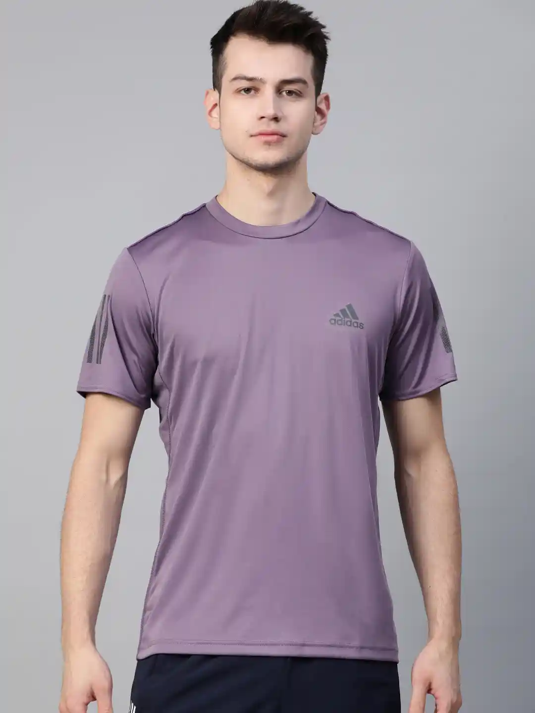 Buy ADIDAS Men Purple Solid Round Neck Club 3-Stripes T-Shirt