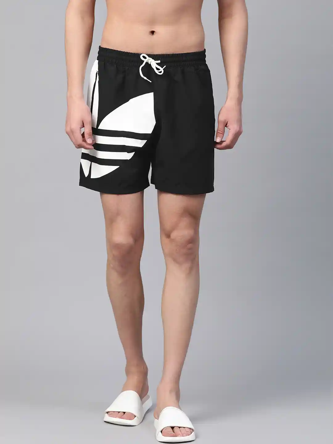 Buy ADIDAS Originals Men Black White Big Trefoil Print Swim