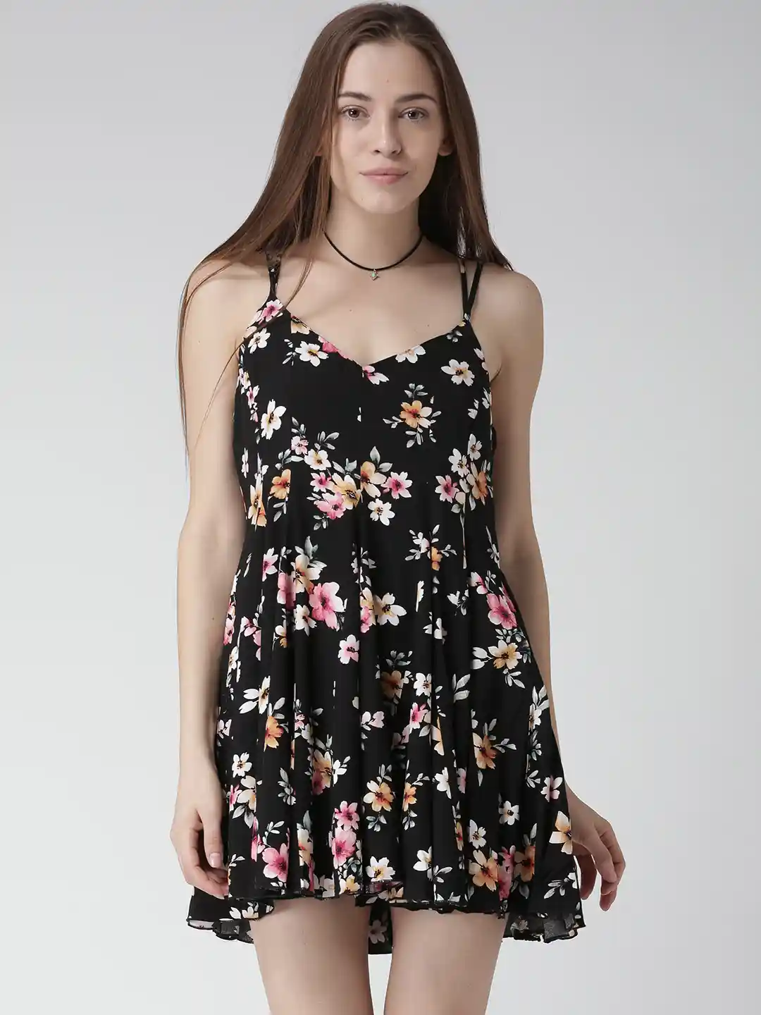 Buy FOREVER 21 Black Floral Print Fit Flare Dress Dresses for