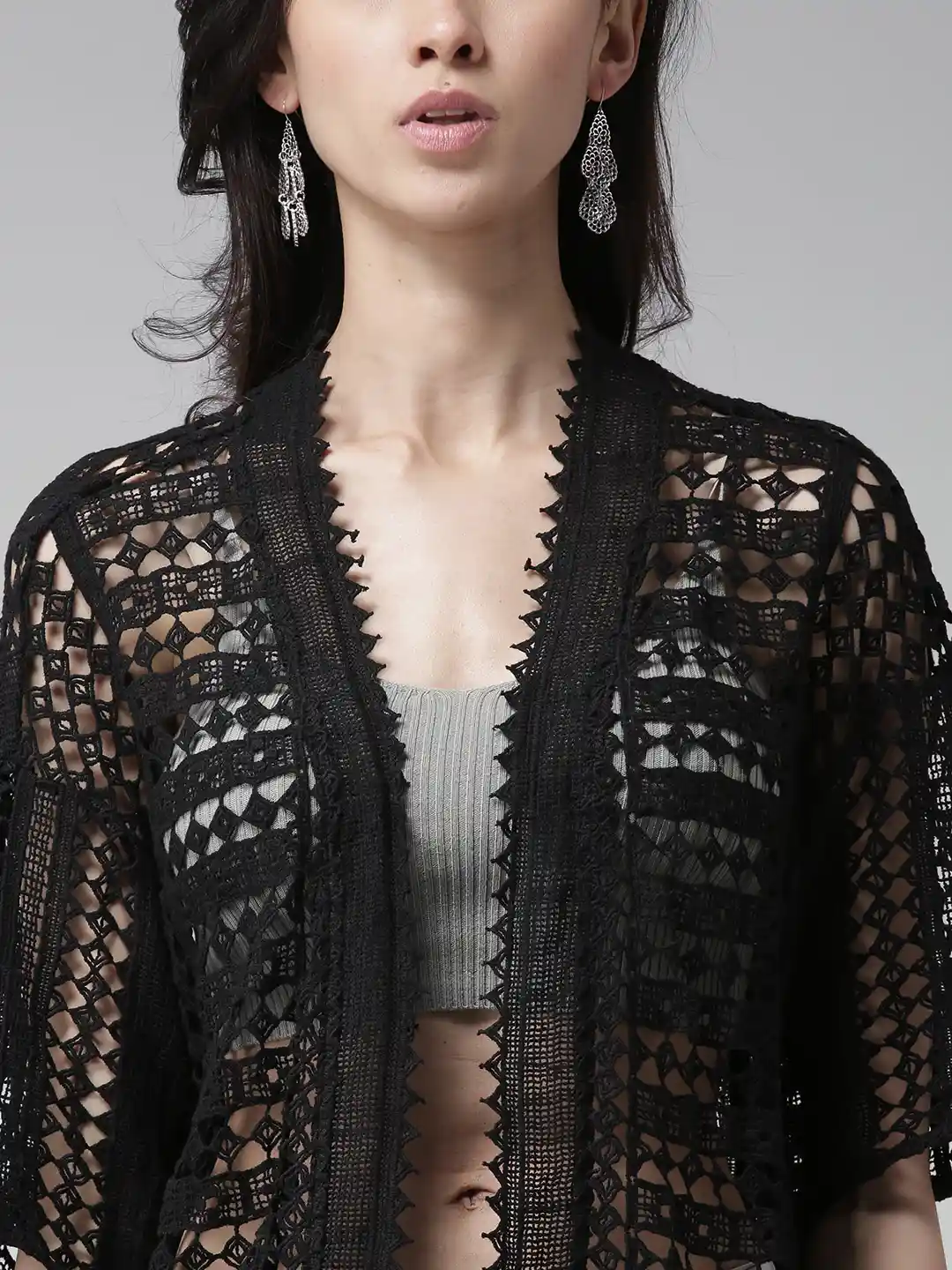 Sofishie Crocheted Open Shrug, Black, Small