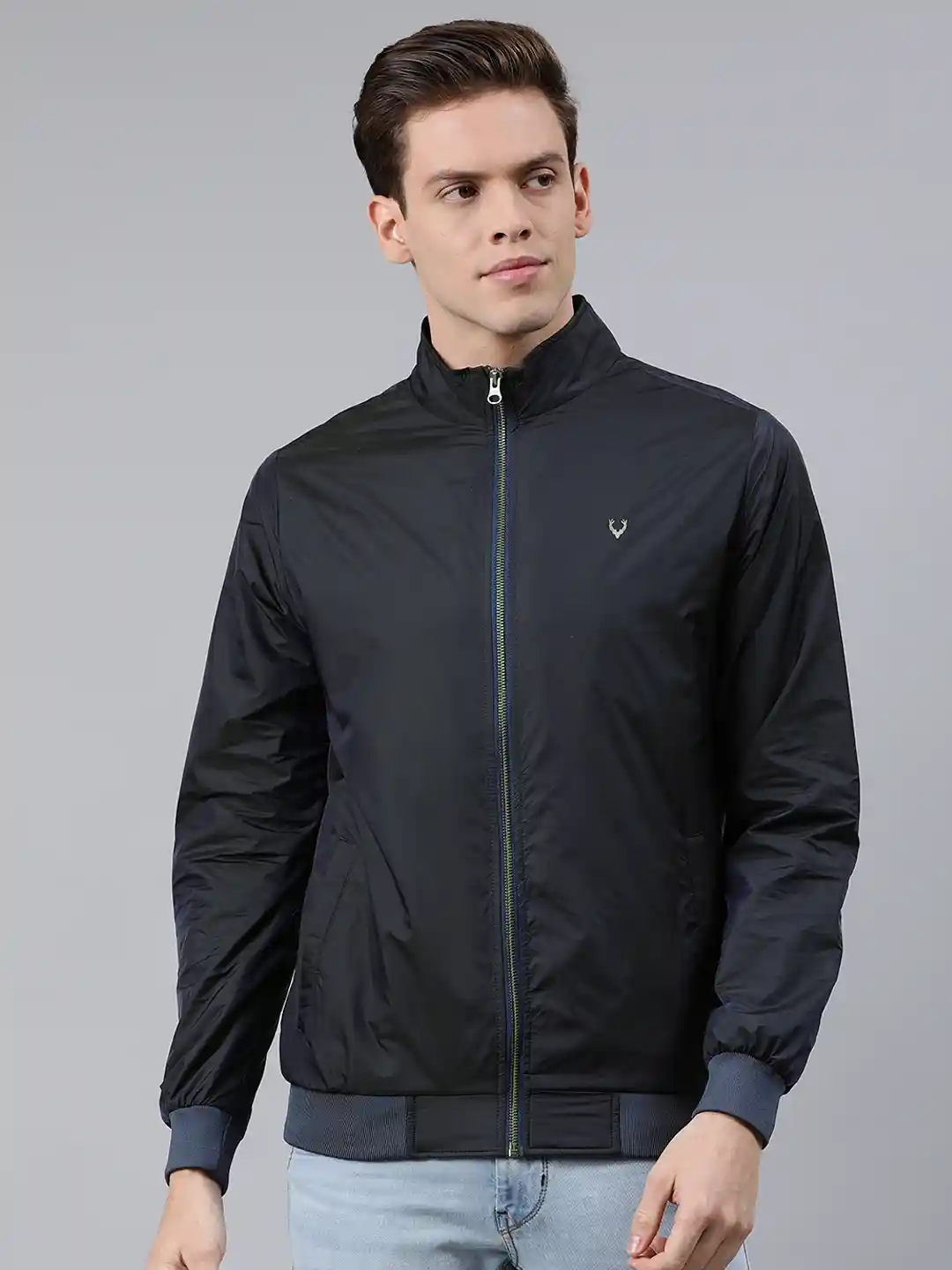 Buy Allen Solly Sport Men Navy Blue Solid Bomber Jacket Jackets