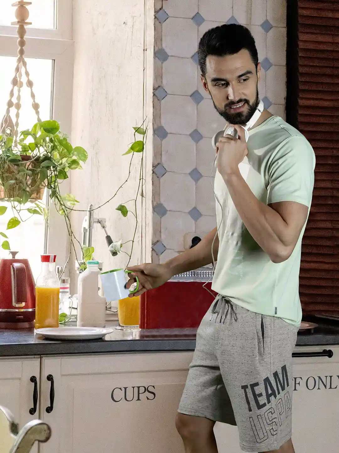 Buy Polo Men Grey Brand Printed Knit Lounge Shorts