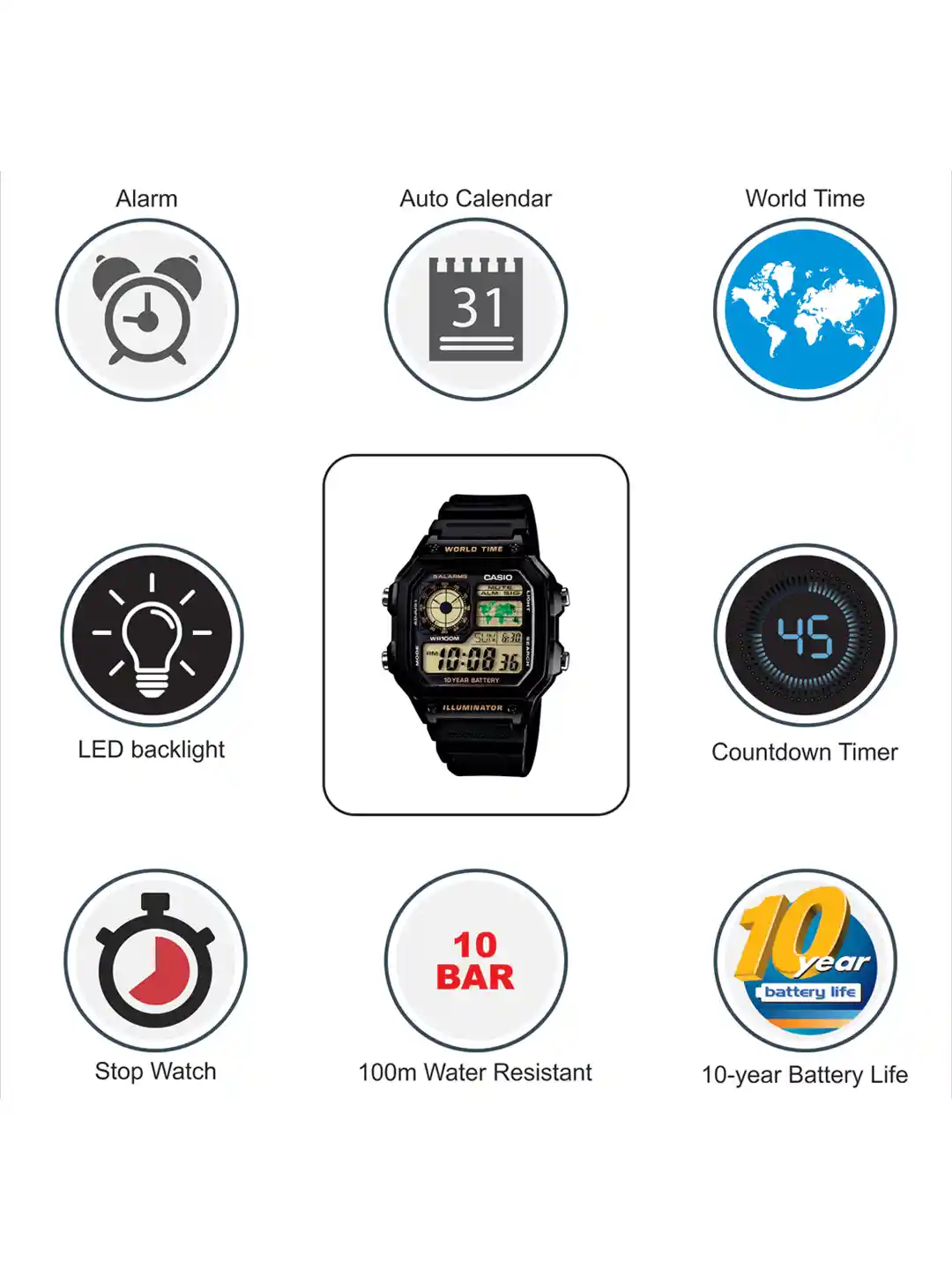 Buy Casio Youth Digital Men Black Digital watch D098 AE-1200WH