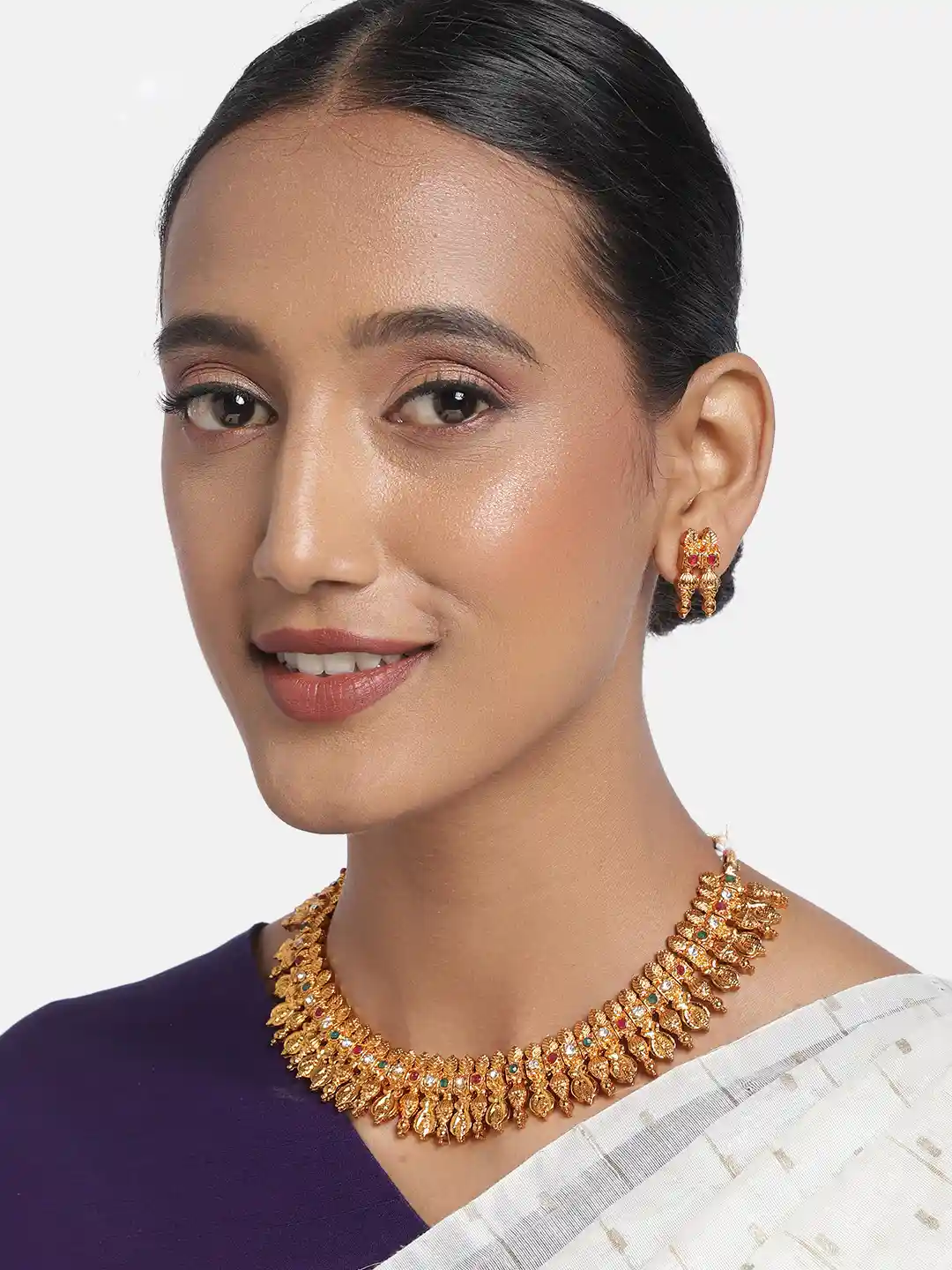 Buy Zaveri Pearls Gold-Plated Stone Studded South Indian Style